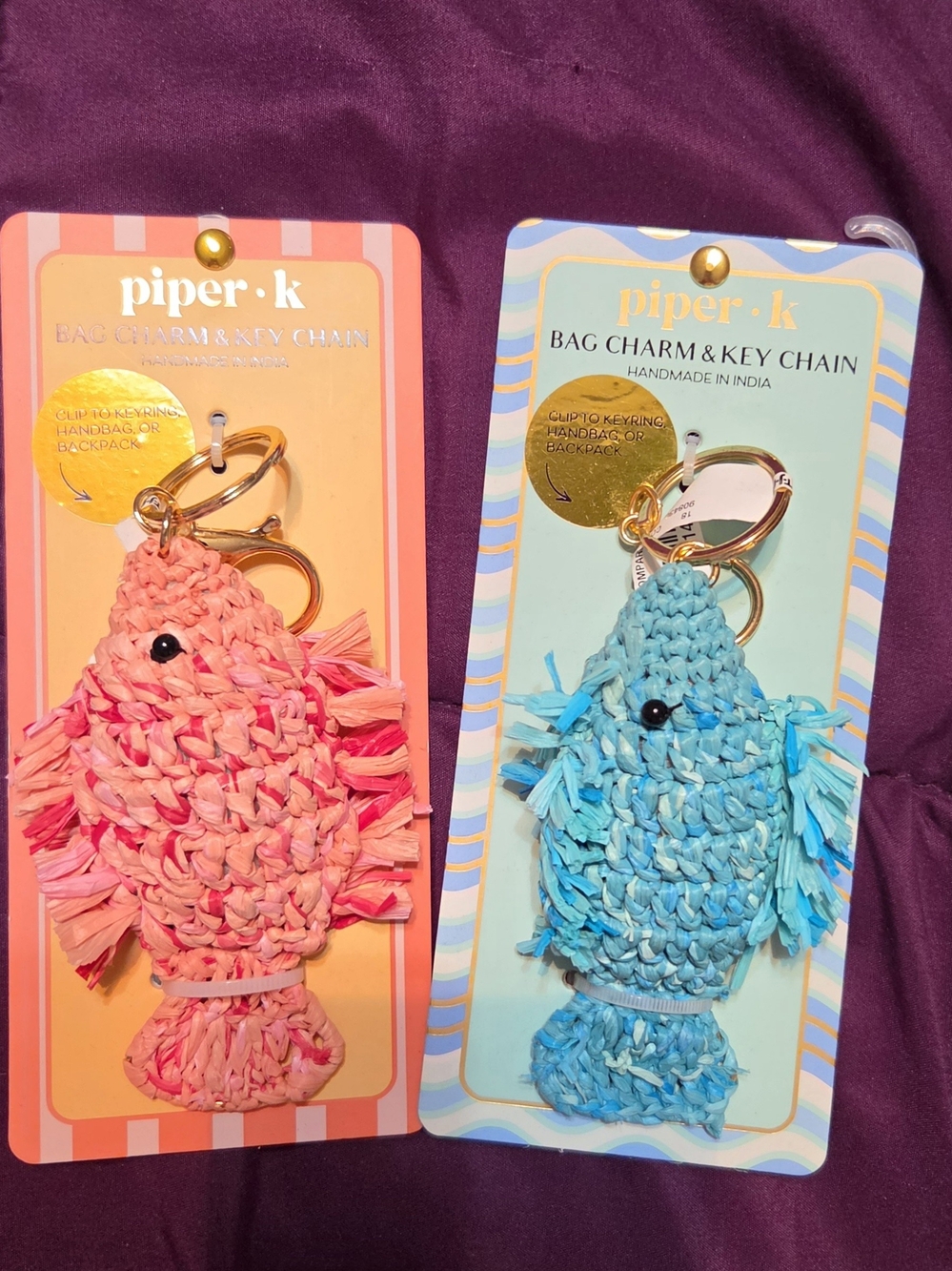 piper·k Fish Bag Charm Key Chain - Pink or Blue